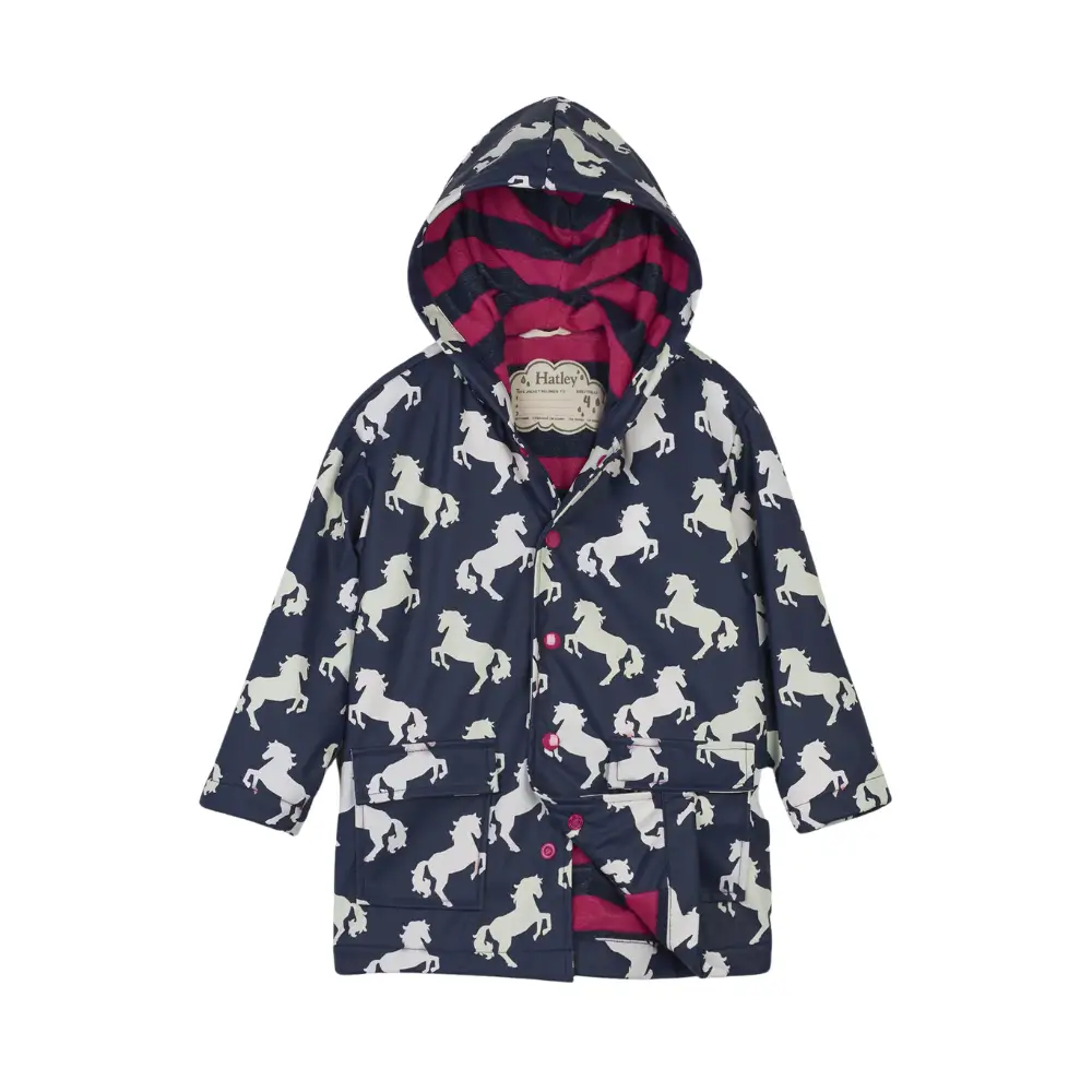 Hatley Colour Changing Raincoat Playful Horses Wadswick