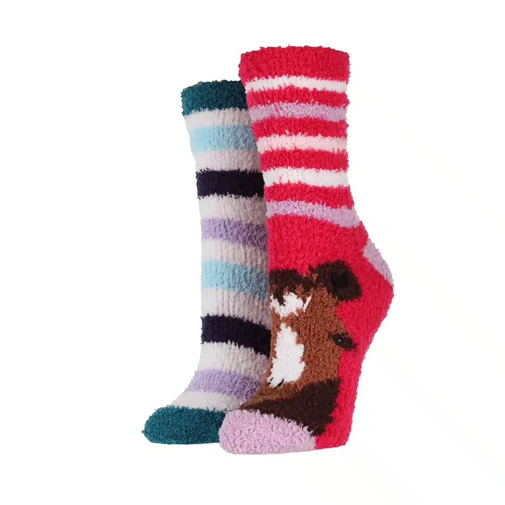 Wildfeet Junior Fluffy Lounge Socks 2 Pack Horse | Wadswick Country ...