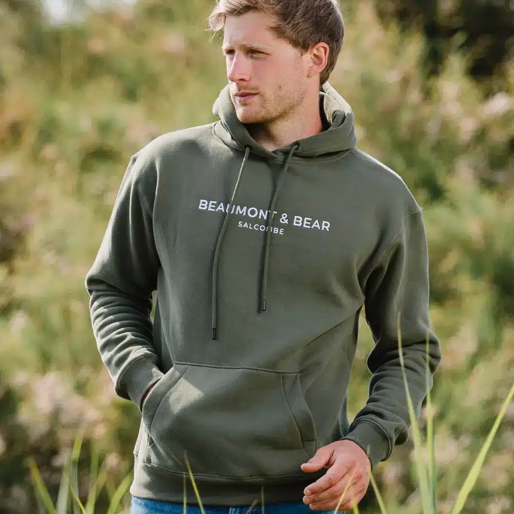 Beaumont Bear Hope Cove Unisex Hoodie Khaki Wadswick